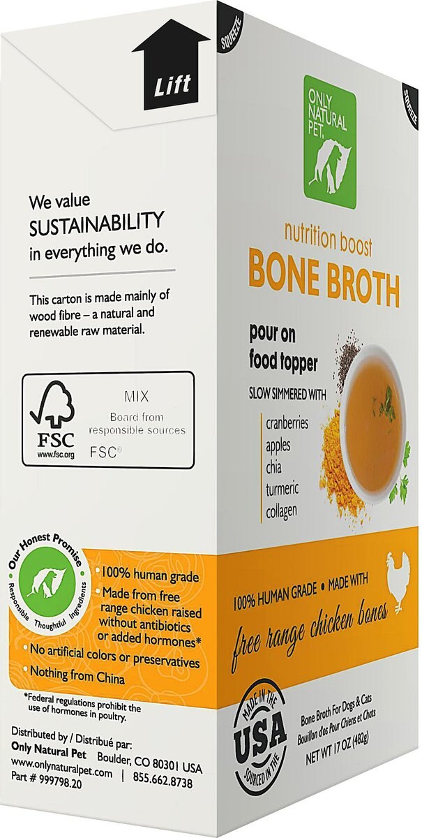 ONLY NATURAL PET FreeRange Chicken Bone Broth HumanGrade Dog & Cat