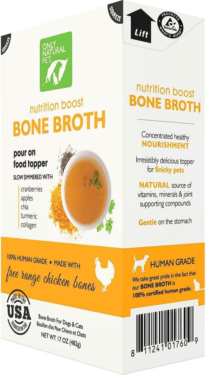 ONLY NATURAL PET FreeRange Chicken Bone Broth HumanGrade Dog & Cat Food Topper, 17oz box