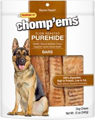 RUFFIN' IT Chomp'ems Slow Roasted Bacon Flavor Purehide Bars Dog Treats, 12-oz bag