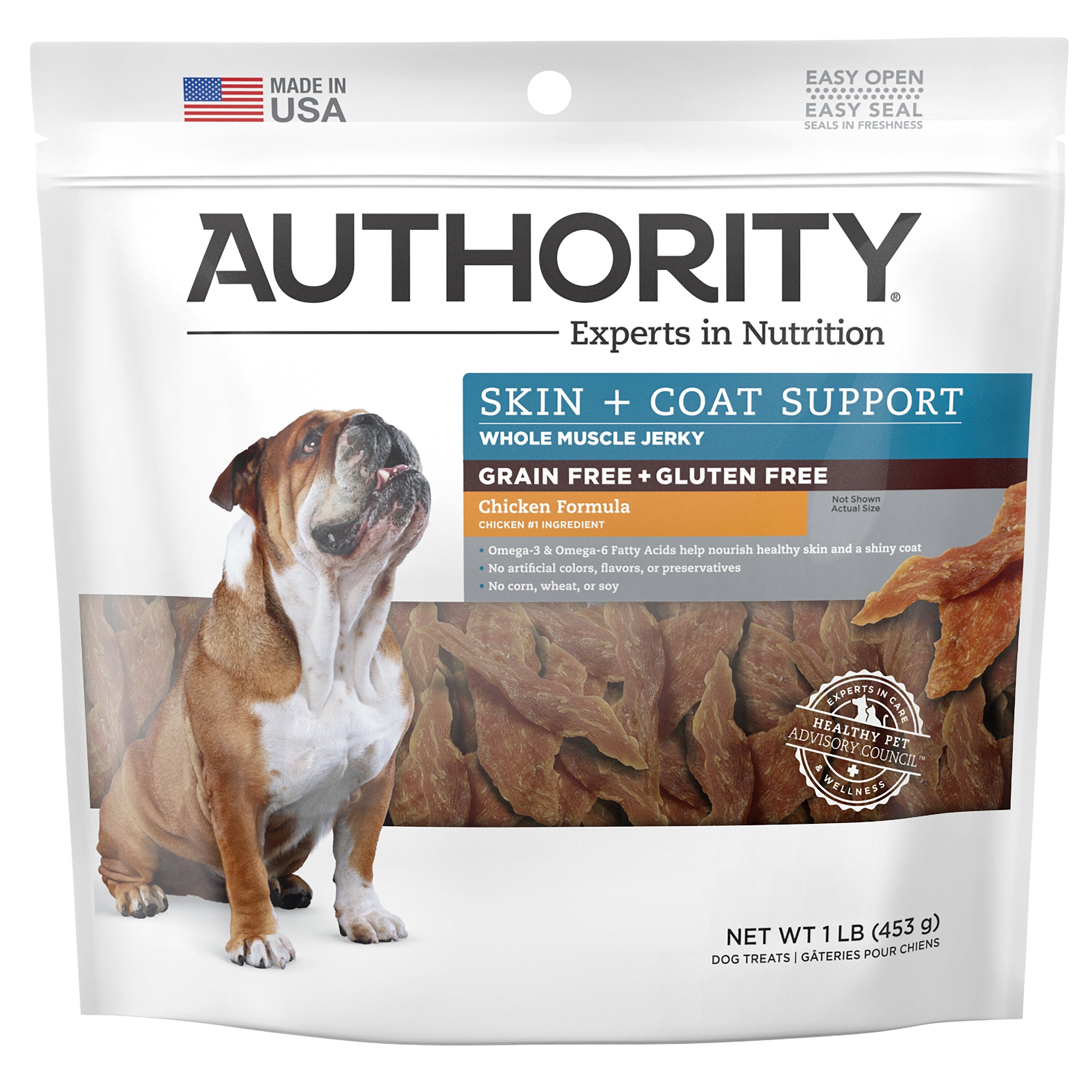 AUTHORITY Chicken Formula Skin & Coat Support GrainFree Jerky Dog