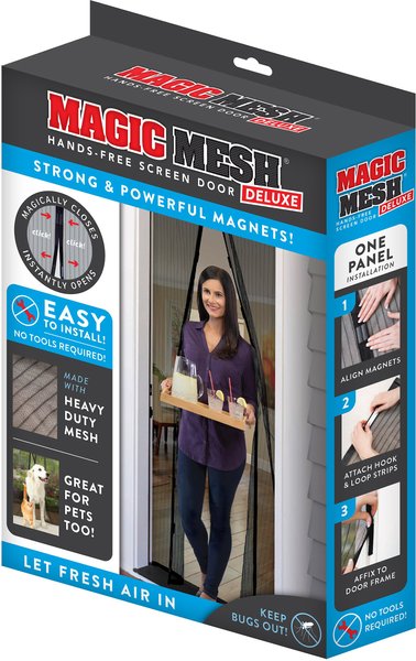 Magic Mesh Deluxe- White- Hands Free Magnetic Screen Door, Mesh Curtain  Keeps Bugs Out, Frame Hook & Loop, Hands Free, Pet & Kid Friendly- Fits  Doors up to 39 x 83 Inches 