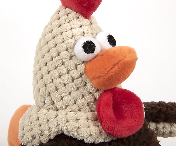 GoDog Fat Rooster Checkers Squeaky Plush Dog Toy, Chew Guard Technology White Large