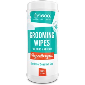 Frisco Hypoallergenic Waterless Grooming Wipes with Aloe for Dogs & Cats, Unscented, 50 count
