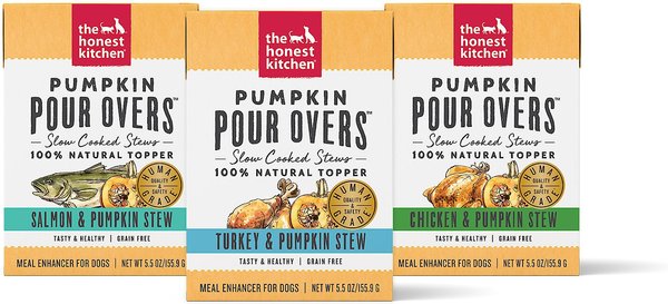 The Honest Kitchen Pumpkin POUR OVERS Variety Pack Wet Dog Food Toppers, 5.5-oz, 3 pack slide 1 of 7