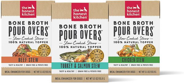 The Honest Kitchen Bone Broth POUR OVERS Variety Pack Wet Dog Food Topper, 5.5-oz, 3 pack slide 1 of 7