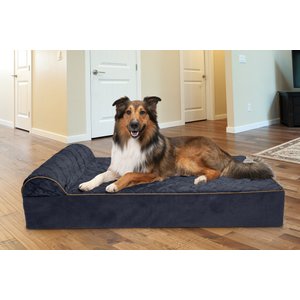 FurHaven Quilted Goliath Chaise Bolster Dog Bed with Removable Cover, Dark Blue, XX-Large