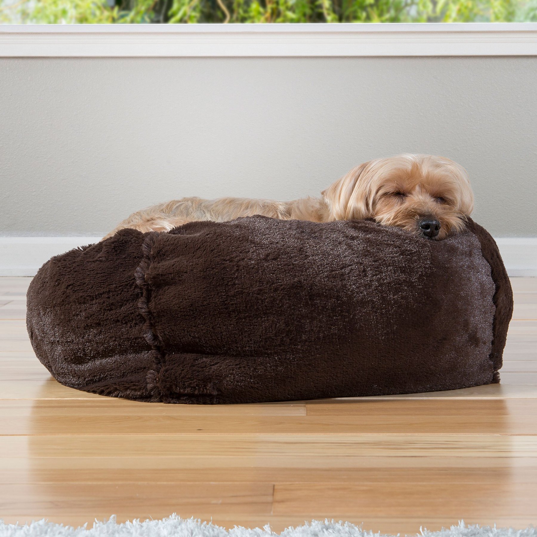 FURHAVEN Plush Ball Pillow Dog Bed with Removable Cover Espresso Medium Chewy