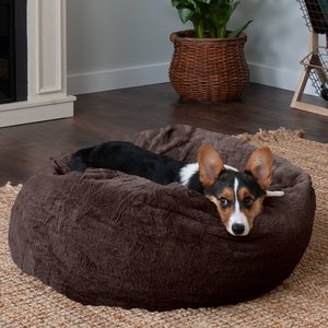 FurHaven Plush Ball Pillow Dog Bed with Removable Cover, Espresso, Medium