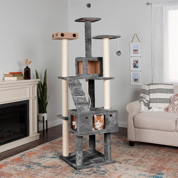 Tiger Tough Double Decker Playground 69.3-in Faux Fur Cat Tree & Condo, Grey slide 1 of 10
