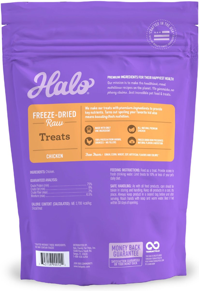 HALO 100 Chicken Breast FreezeDried Dog Treats, 3.7oz bag
