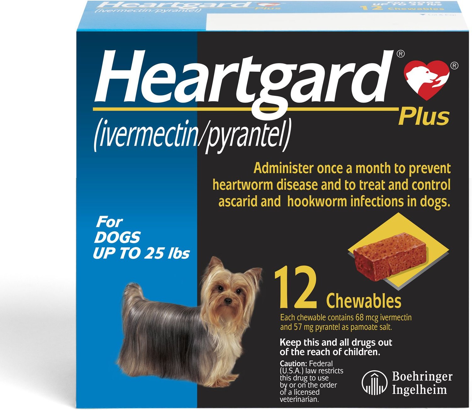 HEARTGARD Plus Chew for Dogs, up to 25 lbs, (Blue Box), 12 Chews (12 ...