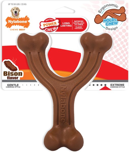 Nylabone Ergonomic Hold & Chew Wishbone Power Chew Durable Dog Toy Bison, Large  slide 1 of 12