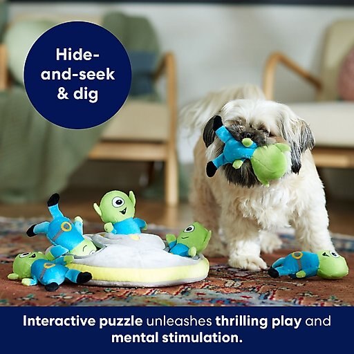 Frisco Flying Saucer & Aliens Hide & Seek Puzzle Plush Squeaky Dog Toy, Small/Medium