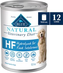 Blue Buffalo Natural Veterinary Diet HF Hydrolyzed for Food Intolerance Grain-Free Wet Dog Food, 12.5-oz, case of 12
