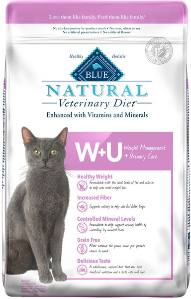 Blue Buffalo Natural Veterinary Diet W+U Weight Management + Urinary Care Grain-Free Dry Cat Food, 16-lb bag slide 1 of 11