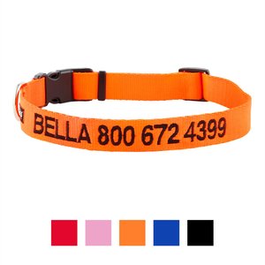 GoTags Nylon Personalized Dog Collar, Orange, Large: 18 to 26-in neck, 1-in wide