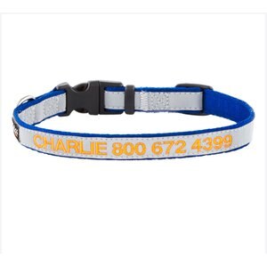 GoTags Nylon Personalized Reflective Dog Collar, Blue, Small: 11 to 16.5-in neck, 5/8-in wide