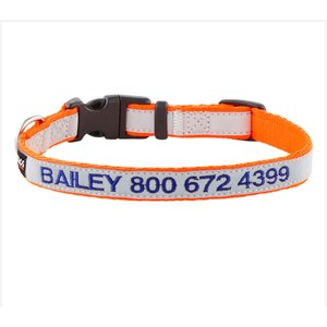 GoTags Nylon Personalized Reflective Dog Collar, Orange, Small: 11 to 16.5-in neck, 5/8-in wide