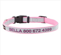 GoTags Nylon Personalized Reflective Dog Collar, Pink, Small: 11 to 16.5-in neck, 5/8-in wide