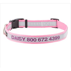 GoTags Nylon Personalized Reflective Dog Collar, Pink, Large: 17 to 27.5-in neck, 1-in wide