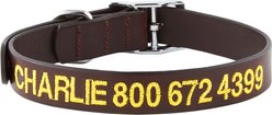 GoTags Leather Personalized Dog Collar, Dark Brown, 16 to 19-in neck, 1-in wide