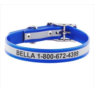 GoTags Waterproof Personalized Reflective Dog Collar, Blue, 14 to 16-in neck, 3/4-in wide