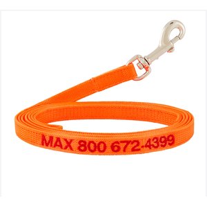 GoTags Nylon Personalized Dog Leash, Orange, Small: 6-ft long, 3/8-in wide