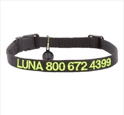 GoTags Nylon Personalized Breakaway Cat Collar with Bell, Black, 8 to 12-in neck, 1/2-in wide