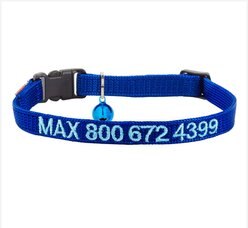 GoTags Nylon Personalized Breakaway Cat Collar with Bell, Blue, 8 to 12-in neck, 1/2-in wide