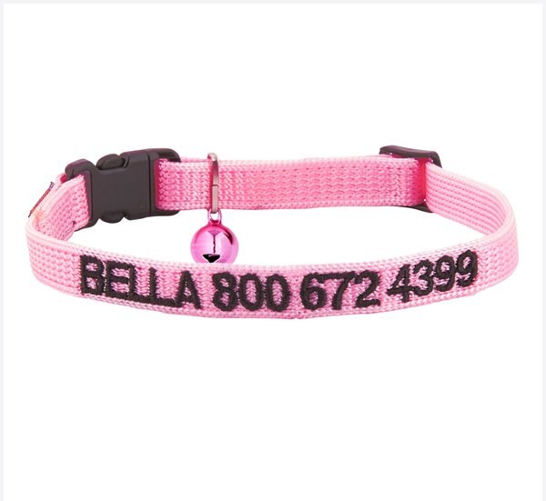 GOTAGS Nylon Personalized Breakaway Cat Collar with Bell, Pink, 8 to 12