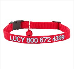 GoTags Nylon Personalized Breakaway Cat Collar with Bell, Red, 8 to 12-in neck, 1/2-in wide