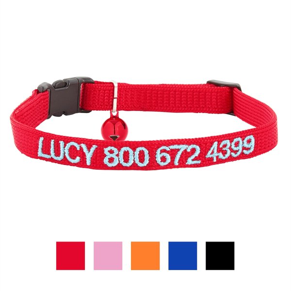 GoTags Nylon Personalized Breakaway Cat Collar with Bell, Red, 8 to 12-in neck, 1/2-in wide slide 1 of 6