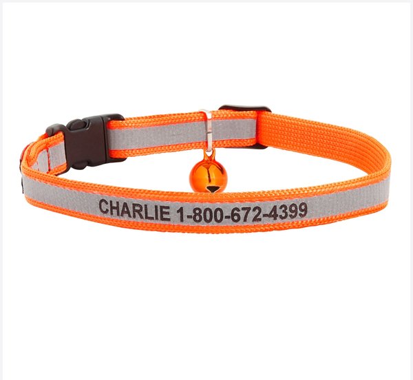 GoTags Nylon Personalized Reflective Breakaway Cat Collar with Bell, Orange, 8 to 13-in neck, 1/2-in wide slide 1 of 5