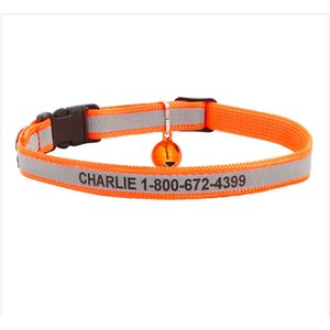 GoTags Nylon Personalized Reflective Breakaway Cat Collar with Bell, Orange, 8 to 13-in neck, 1/2-in wide