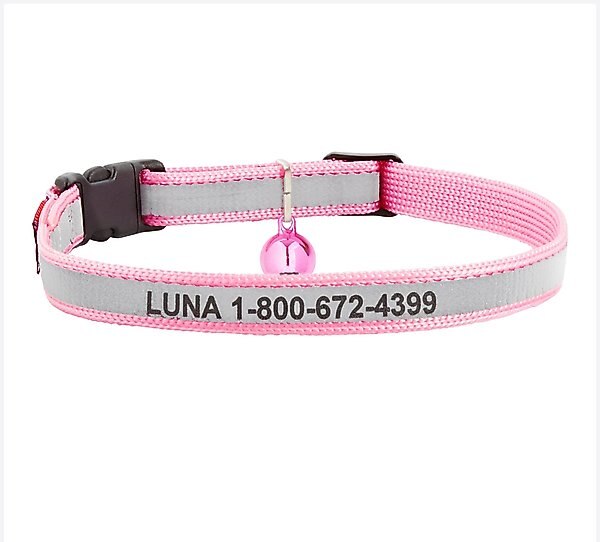 GoTags Nylon Personalized Reflective Breakaway Cat Collar with Bell, Pink, 8 to 13-in neck, 1/2-in wide slide 1 of 5