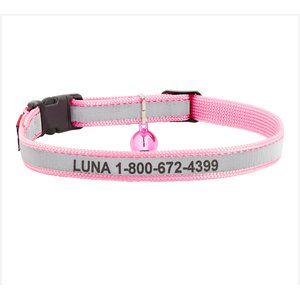 GoTags Nylon Personalized Reflective Breakaway Cat Collar with Bell, Pink, 8 to 13-in neck, 1/2-in wide