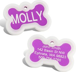 GoTags Anodized Aluminum Personalized Silencer Dog ID Tag, Bone, Purple, Regular