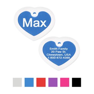 GoTags Anodized Aluminum Personalized Silencer Dog & Cat ID Tag, Heart, Blue, Regular