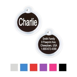GoTags Anodized Aluminum Personalized Silencer Dog & Cat ID Tag, Round, Black, Regular