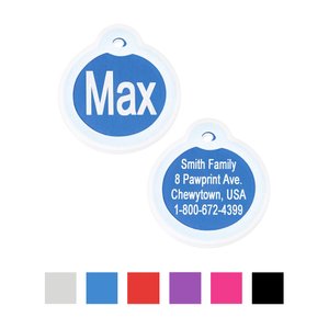 GoTags Anodized Aluminum Personalized Silencer Dog & Cat ID Tag, Round, Blue, Regular