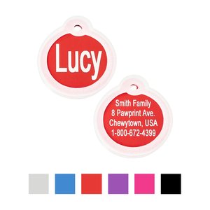 GoTags Anodized Aluminum Personalized Silencer Dog & Cat ID Tag, Round, Red, Regular
