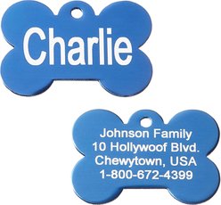 GoTags Anodized Aluminum Personalized Dog ID Tag, Bone, Blue, Small