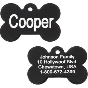 GoTags Anodized Aluminum Personalized Dog ID Tag, Bone, Black, Regular