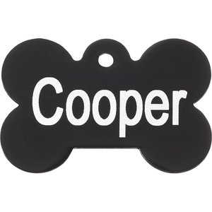 GoTags Anodized Aluminum Personalized Dog ID Tag, Bone, Black, Regular