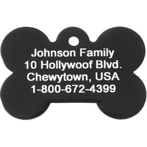 GoTags Anodized Aluminum Personalized Dog ID Tag, Bone, Black, Regular