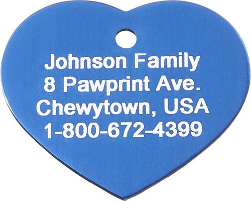 Show full view: GoTags Anodized Aluminum Personalized Dog ID Tag, Heart, Blue, Regular slide 4 of 7
