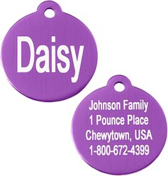 GoTags Anodized Aluminum Personalized Dog ID Tag, Round, Purple, Small