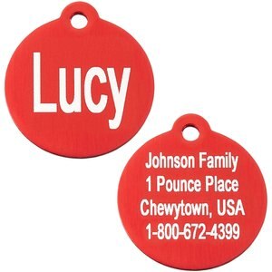 GoTags Anodized Aluminum Personalized Dog ID Tag, Round, Red, Small