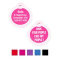 GoTags Anodized Aluminum Personalized Silencer Dog & Cat ID Tag, "Have Your People Call My People", Pink