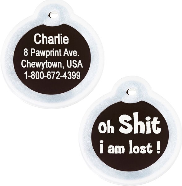 GoTags Anodized Aluminum Personalized Silencer Dog & Cat ID Tag, "Oh...I am lost", Black slide 1 of 5